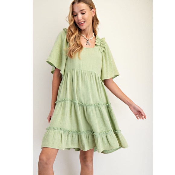 Easel Light Green Ruffle Dress - Picture 3 of 5